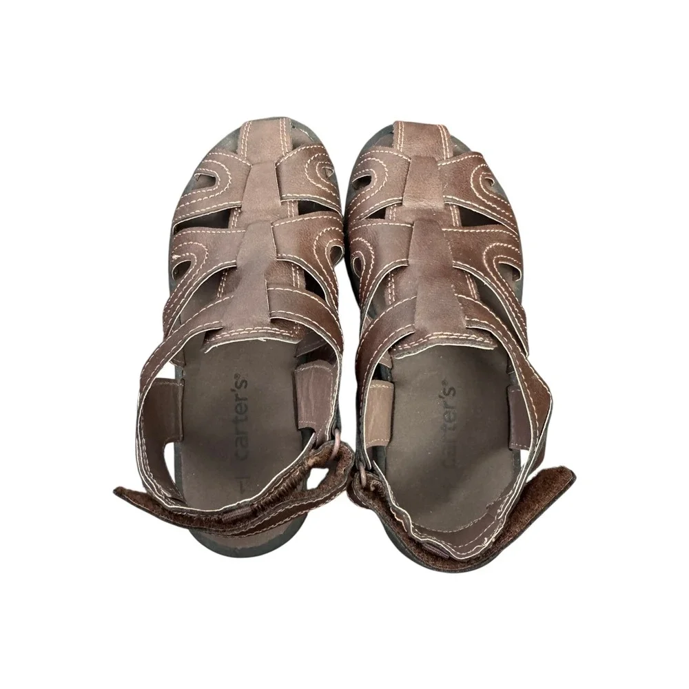 Carters Boys Brown Fisherman Sandals Closed Toe‎ Hook Loop Strap Size 1M EUR 32